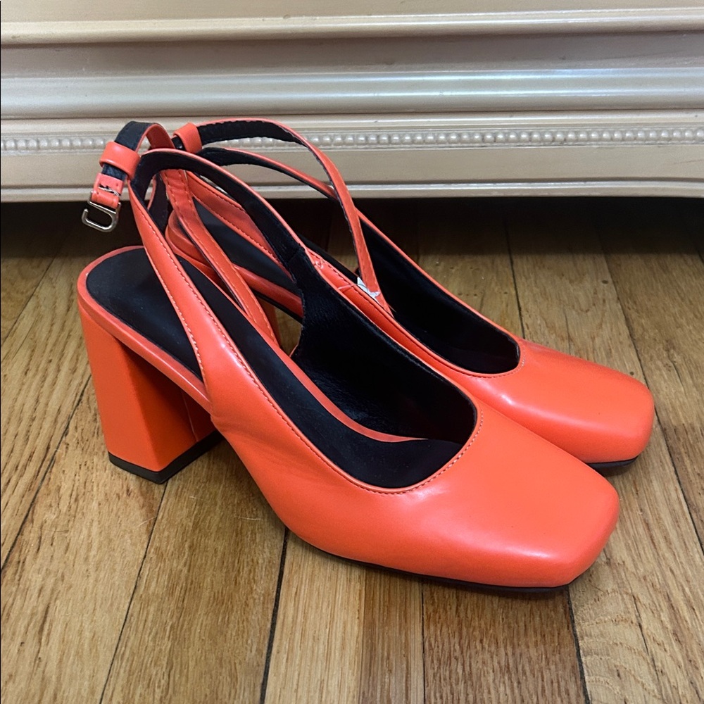 Vibrant Orange Slingback Block Heels